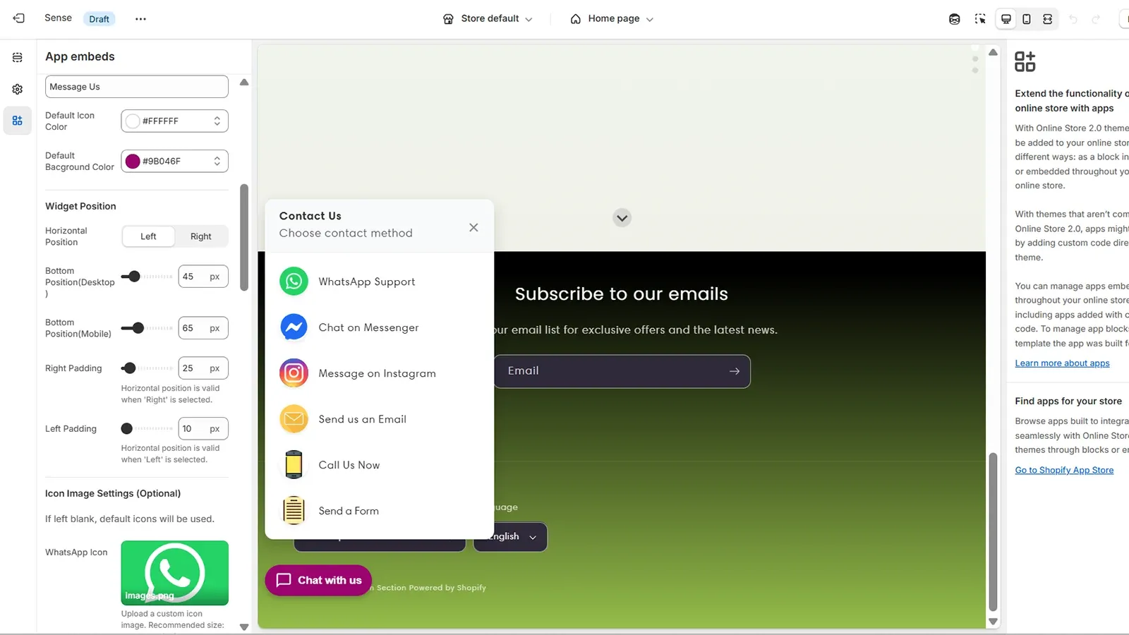 DX Chat Button Pro — enabling the theme app embed