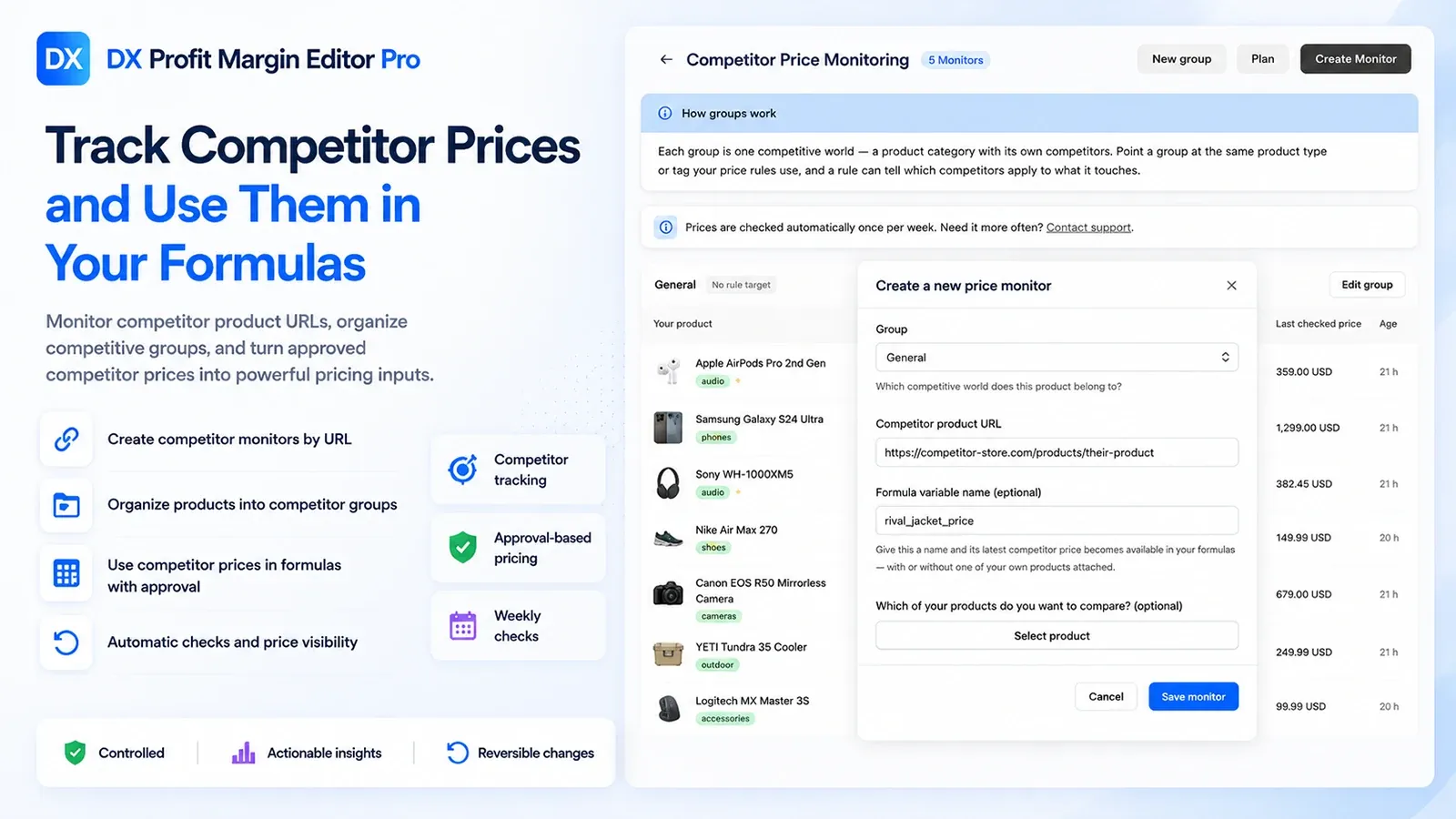 DX Profit Margin Editor Pro — following competitor prices in pricing rules