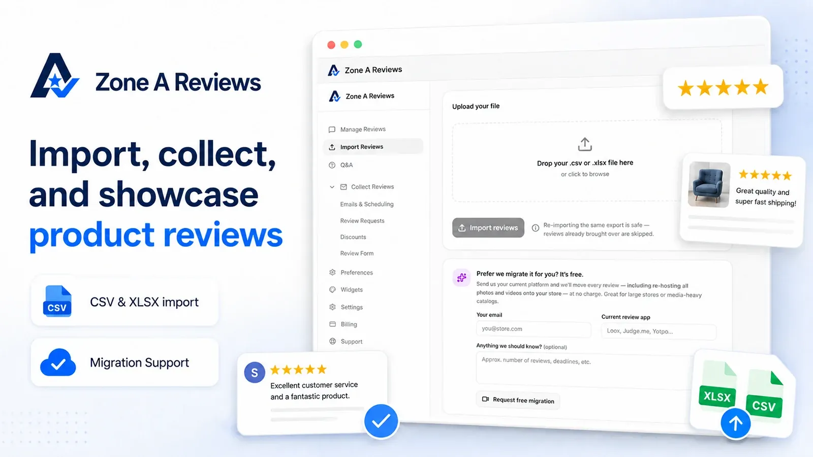 Zone A Reviews — importing and exporting reviews